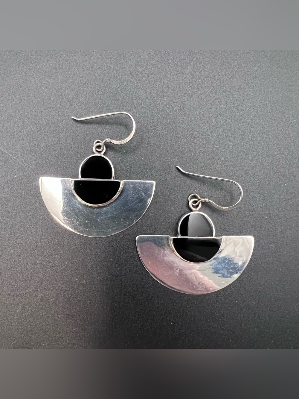 Sterling Silver Modernist Onyx Earrings